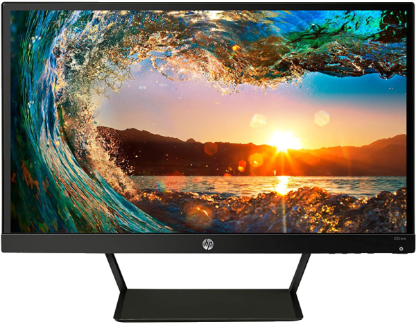 HP Pavilion 22cwa 21.5-Inch Full HD 1080p on white background with hp logo colored in silver from Saudi Supplier.
