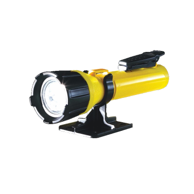 Explosion proof flashlight in yellow and black on a white background from Saudi supplier.