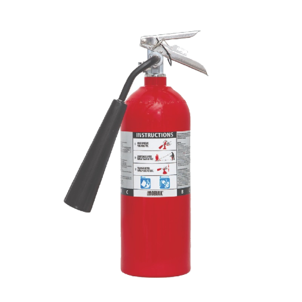 Mobiak Fire Extinguisher Cylinder made of aluminum in red color with instructions for use label from Saudi Supplier.