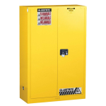 45 Gallon Yellow flammable safety cabinet, Justrite Sure-Grip® brand, made of steel on a white background from Saudi Supplier.