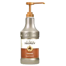 Monin Caramel Sauce 1.89ltr bottle with silver and gold color from Saudi Supplier.