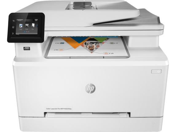 center_facing HP Color LaserJet Pro MFP M283fdw on white background with hp logo colored in silver from Saudi Supplier.