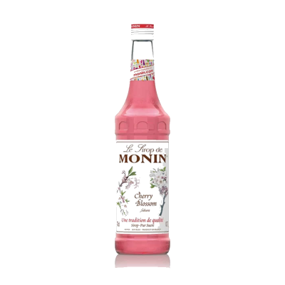Monin Cherry Blossom Syrup 1Ltr bottle with light pink color from Saudi Supplier.