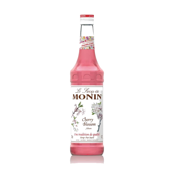 Monin Cherry Blossom Syrup 1Ltr bottle with light pink color from Saudi Supplier.