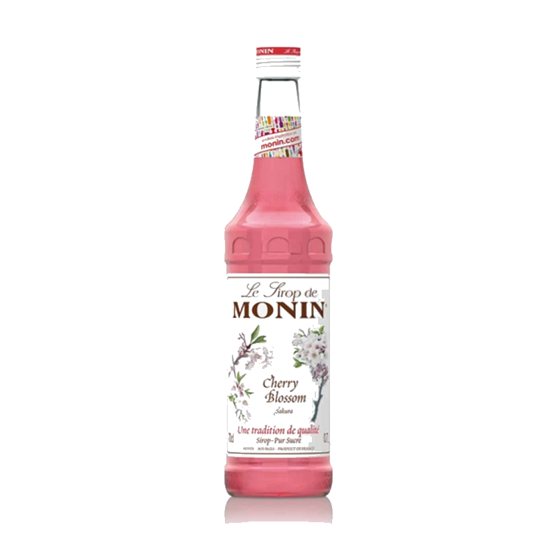 Monin Cherry Blossom Syrup 1Ltr bottle with light pink color from Saudi Supplier.