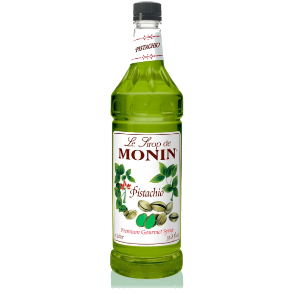 Monin Salted Pistachio Syrup 1Ltr bottle with green color from Saudi Supplier.
