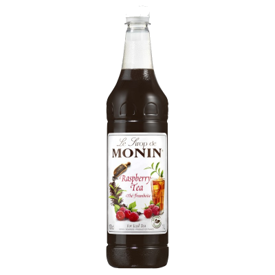 Monin Raspberry Tea syrup 1Ltr bottle with Dark Red color from Saudi Supplier.