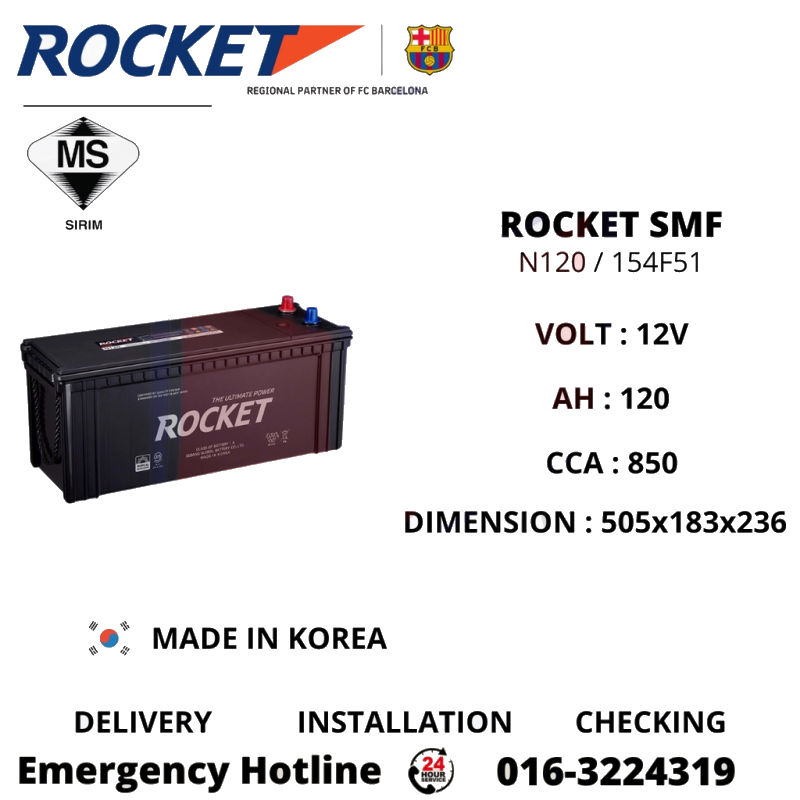 Rocket smf N120 / 154f51 automotive car battery from Saudi Supplier. from Saudi Supplier.